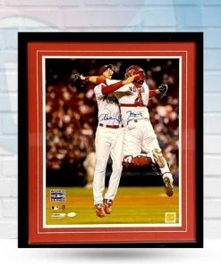 Fan Cave Sports Autographed Memorabilia Adam Wainwright And Yadier Molina St Louis Cardinals WS Celebration Dual Autographed Framed 16x20 - JSA COA