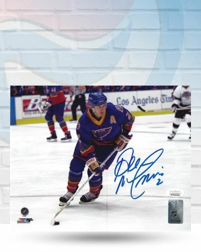 Fan Cave Sports Al MacInnis St Louis Blues Autographed Crossover Photo - COA 1 Fan Cave Sports Al MacInnis St Louis Blues Autographed Crossover Photo - COA