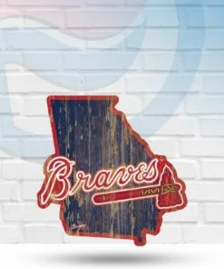 WinCraft Atlanta Braves State Shaped Wooden Sign Wall Signs