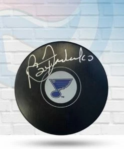 Fan Cave Sports Bernie Federko St Louis Blues Autographed Logo Puck - COA Autographed Memorabilia