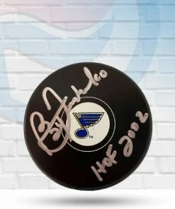 Fan Cave Sports Bernie Federko St Louis Blues Autographed Logo Puck With HOF Inscription- COA Autographed Memorabilia