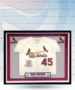 Fan Cave Sports Bob Gibson St Louis Cardinals Autographed Framed Mitchell And Ness Stat Jersey W/ HOF 81 Inscription - COA Autographed Memorabilia