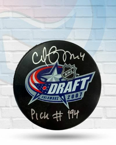 Fan Cave Sports Carl Gunnarsson St Louis Blues Autographed 2007 Draft Puck W/ "Pick #194" Inscription - COA 1 Fan Cave Sports Carl Gunnarsson St Louis Blues Autographed 2007 Draft Puck W/ "Pick #194" Inscription - COA