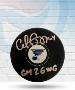 Fan Cave Sports Carl Gunnarsson St Louis Blues Autographed Logo Puck With Inscription- COA Autographed Memorabilia