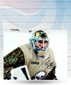 Fan Cave Sports Carter Hutton Buffalo Sabres Autographed Military Jersey 8x10 Photo - COA Autographed Memorabilia