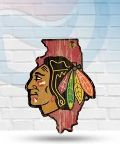 WinCraft Chicago Blackhawks State Shaped Wooden Sign Wall Signs