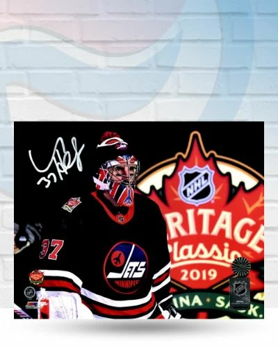 Fan Cave Sports Connor Hellebuyck Winnipeg Jets Autographed Heritage Classic Photo - COA Autographed Memorabilia