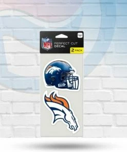 WinCraft Denver Broncos Helmet And Logo Set Of Two Perfect Cut Decals 4" X 4"