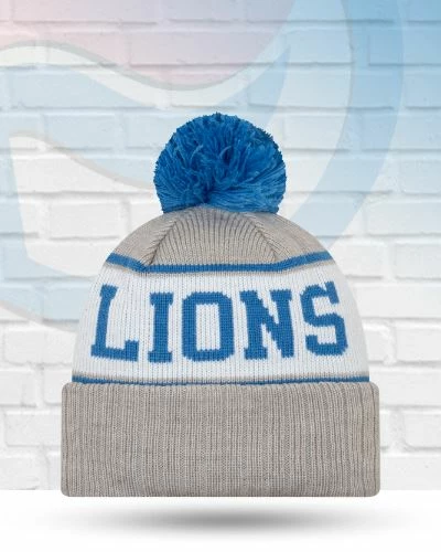 New Era Hats Detroit Lions Stripe Knit Pom Beanie 2 New Era Hats Detroit Lions Stripe Knit Pom Beanie