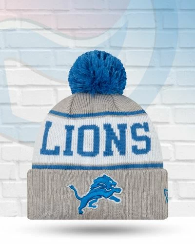 New Era Hats Detroit Lions Stripe Knit Pom Beanie 1 New Era Hats Detroit Lions Stripe Knit Pom Beanie