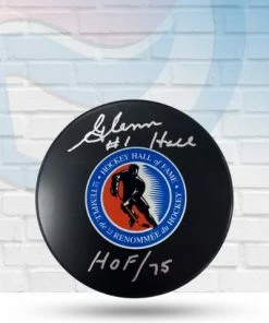 Fan Cave Sports Autographed Memorabilia Glenn Hall St Louis Blues Autographed Hall Of Fame Puck W/ "HOF 75" Inscription - COA
