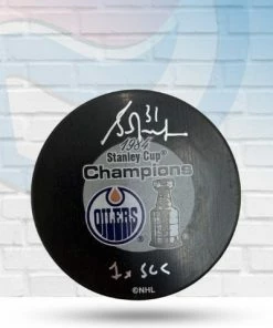 Fan Cave Sports Grant Fuhr Edmonton Oilers Autographed 1984 Oilers Stanley Cup Puck W/ "1x SCC" Inscription - COA