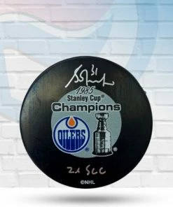 Fan Cave Sports Autographed Memorabilia Grant Fuhr Edmonton Oilers Autographed 1985 Oilers Stanley Cup Puck W/ "2x SCC" Inscription - COA
