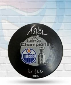 Fan Cave Sports Grant Fuhr Edmonton Oilers Autographed 1987 Oilers Stanley Cup Puck W/ "3x SCC" Inscription - COA Autographed Memorabilia