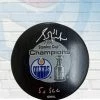 Fan Cave Sports Grant Fuhr Edmonton Oilers Autographed 1990 Oilers Stanley Cup Puck W/ "5x SCC" Inscription