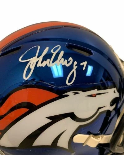 The Jersey Source Autographed Memorabilia John Elway Denver Broncos Autographed Chrome Mini Speed Helmet - Beckett 2 The Jersey Source Autographed Memorabilia John Elway Denver Broncos Autographed Chrome Mini Speed Helmet - Beckett