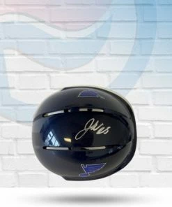 SportStar Jordan Kyrou Autographed St Louis Blues Mini Replica Helmet - Navy - JSA