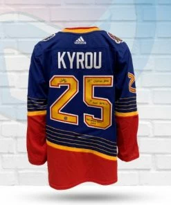 Fan Cave Sports Jordan Kyrou St Louis Blues Autographed Adidas Retro Jersey W/ Inscriptions - COA Autographed Memorabilia