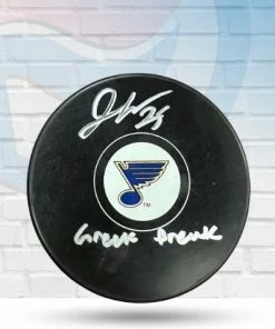 Fan Cave Sports Autographed Memorabilia Jordan Kyrou St Louis Blues Autographed Logo Puck With Inscription- JSA