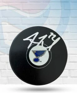 Fan Cave Sports Justin Faulk St Louis Blues Autographed Logo Puck - COA Autographed Memorabilia