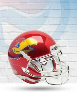 Score Here Kansas Jayhawks Scarlet Red Schutt Authentic Mini Football Helmet