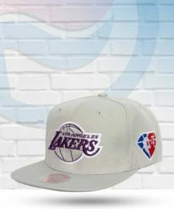 Mitchell & Ness Los Angeles Lakers Mitchell And Ness 75th Anniversary Side Patch Snapback Hat Hats