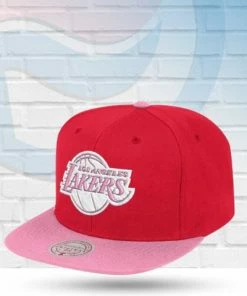 Mitchell & Ness Hats Los Angeles Lakers Mitchell And Ness Sweetheart Two-Tone Red / Pink Snapback Hat