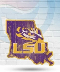 WinCraft LSU Tigers State Shaped Wooden Sign Wall Signs