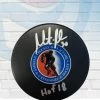 Fan Cave Sports Martin Brodeur New Jersey Devils Autographed Hall Of Fame Logo Puck W/ "HOF 18" Inscription - JSA Autographed Memorabilia