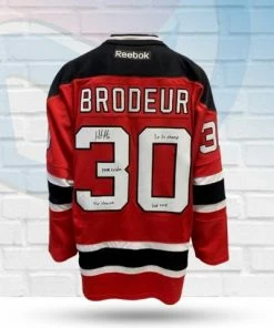 Fan Cave Sports Autographed Memorabilia Martin Brodeur New Jersey Devils Autographed Reebok Home Jersey W/ 4 Inscriptions - JSA