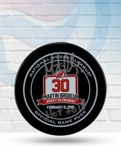 Fanatics Autographed Memorabilia Martin Brodeur New Jersey Devils Autographed Retirement Night Official Game Puck W/ HOF Inscription - COA