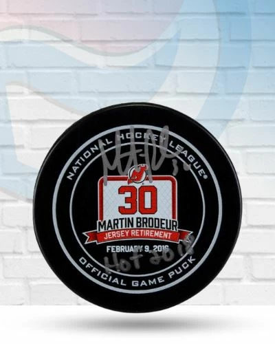 Fanatics Autographed Memorabilia Martin Brodeur New Jersey Devils Autographed Retirement Night Official Game Puck W/ HOF Inscription - COA 1 Fanatics Autographed Memorabilia Martin Brodeur New Jersey Devils Autographed Retirement Night Official Game Puck W/ HOF Inscription - COA