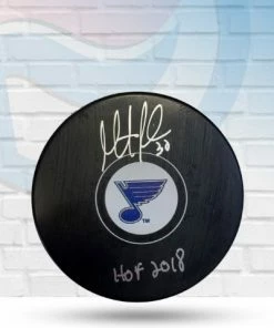 Fanatics Martin Brodeur St. Louis Blues Autographed Hockey Puck W/ "HOF 2018" Inscription - COA Autographed Memorabilia