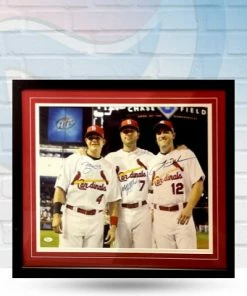 Fan Cave Sports Matt Holliday, Lance Berkmann And Yadier Molina St Louis Cardinals Triple Autographed Framed 16x20 - JSA Autographed Memorabilia