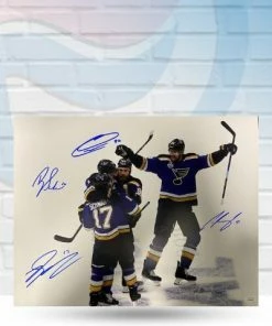 Fan Cave Sports O'Reilly Schwartz Schenn & Parayko St Louis Blues Quad Autographed 16x20 - JSA