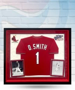 Fan Cave Sports Autographed Memorabilia Ozzie Smith St Louis Cardinals Autographed Framed Mitchell And Ness Jersey W/ The Wizard And HOF 02 Inscription - JSA