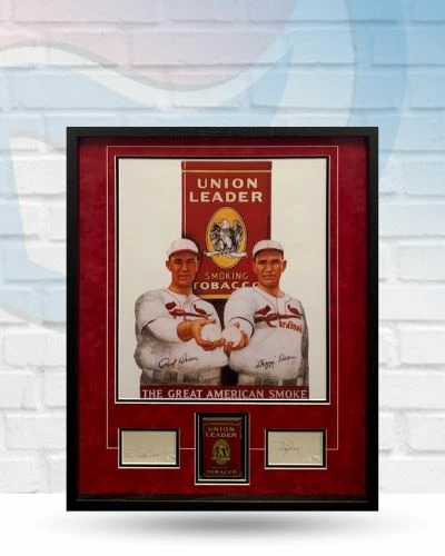 Fan Cave Sports Autographed Memorabilia Paul And Dizzy Dean St Louis Cardinals Custom Autographed Framed Union Leader Promo Poster With Original Can - JSA 1 Fan Cave Sports Autographed Memorabilia Paul And Dizzy Dean St Louis Cardinals Custom Autographed Framed Union Leader Promo Poster With Original Can - JSA