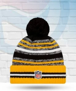 New Era Pittsburgh Steelers 2021 Sideline Sport Knit Pom Beanie