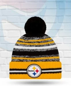 New Era Pittsburgh Steelers 2021 Sideline Sport Knit Pom Beanie