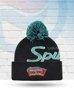 Mitchell & Ness Hats San Antonio Spurs Script Burst Knit Pom Beanie