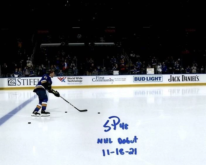 Fan Cave Sports Scott Perunovich St Louis Blues Autographed Photo With Inscription - COA 1 Fan Cave Sports Scott Perunovich St Louis Blues Autographed Photo With Inscription - COA