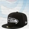 New Era Seattle Seahawks Black And White 59FIFTY Fitted Hat Hats