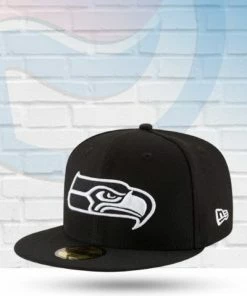 New Era Seattle Seahawks Black And White 59FIFTY Fitted Hat Hats